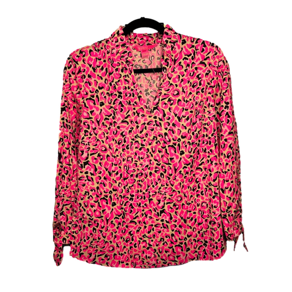 Lilly Pulitzer Sherida Top - Pink Topaz - Animal Print - Size Small NWOT